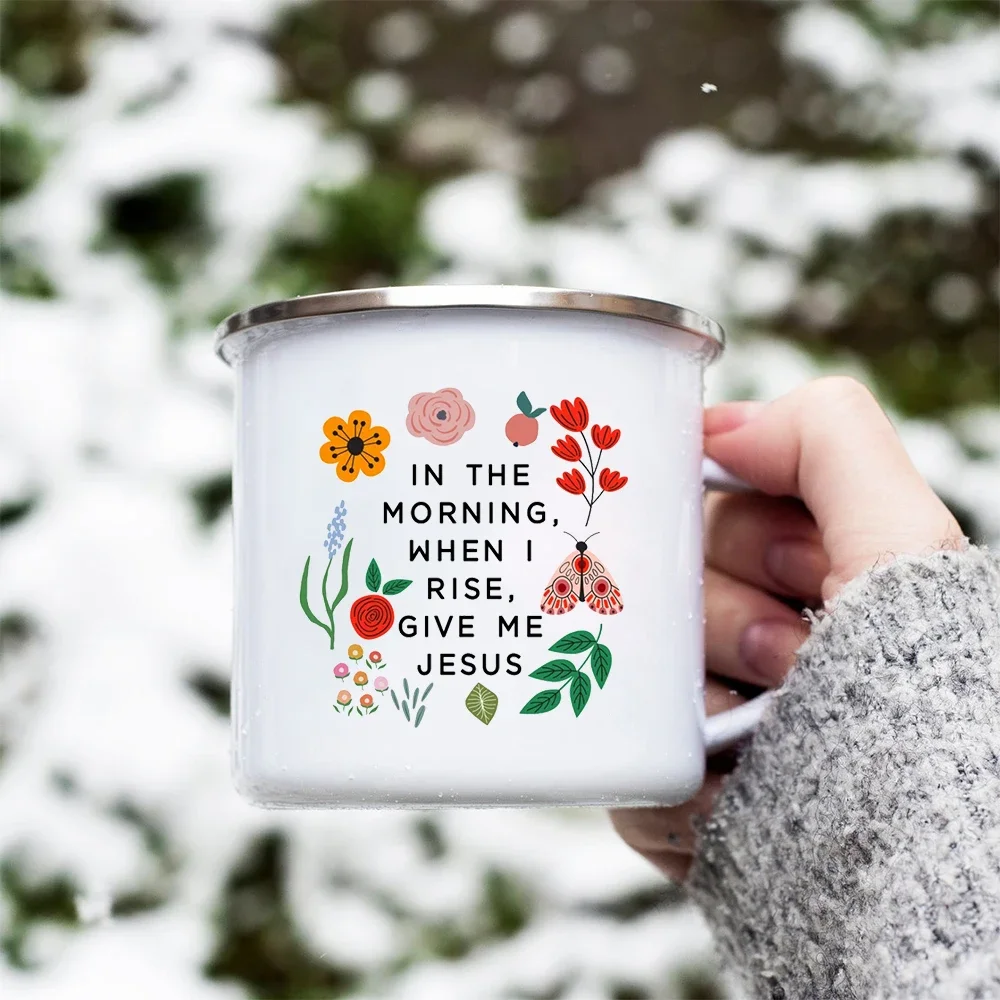 Christian Creative Enamel Coffee Tea Mugs for Women Home Office Breakfast Dessert Milk Cocoa Cups Mother\'s Day Christian Gifts