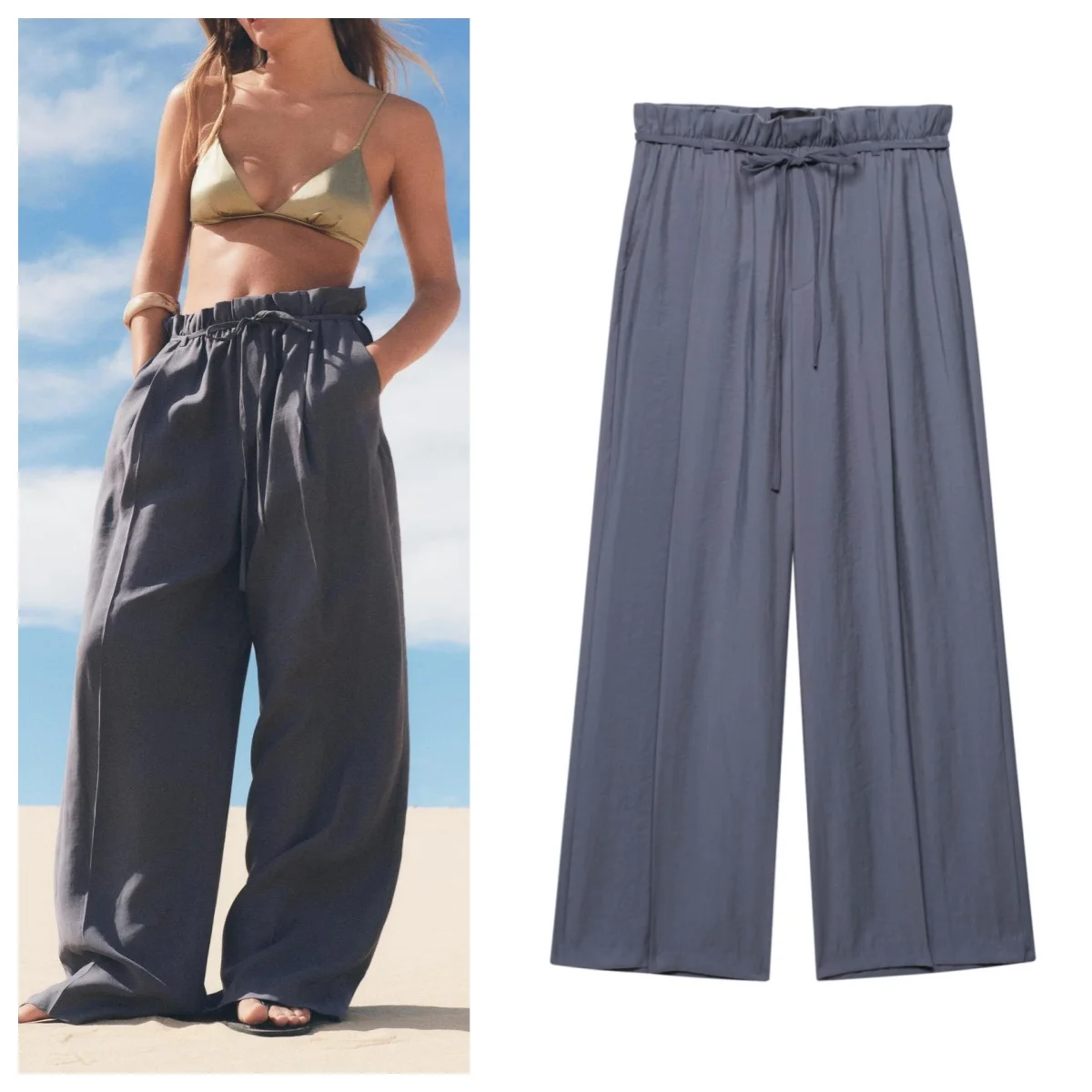 

European and American style 2025 new style with belt straight wide-leg pants paper bag style drape casual pants