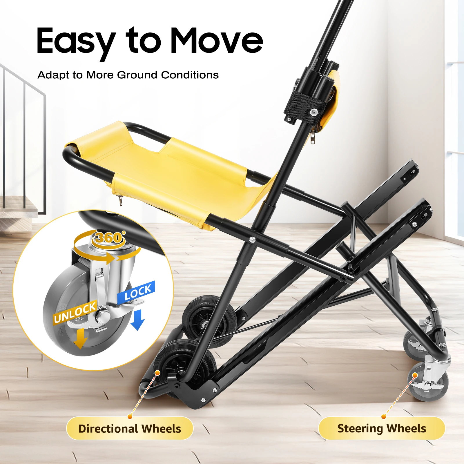 

52*80*140cm Aluminum Folding Transfer Stair Chair with Flexible Headrest for Fire Incidents Ambulances and Hospitals