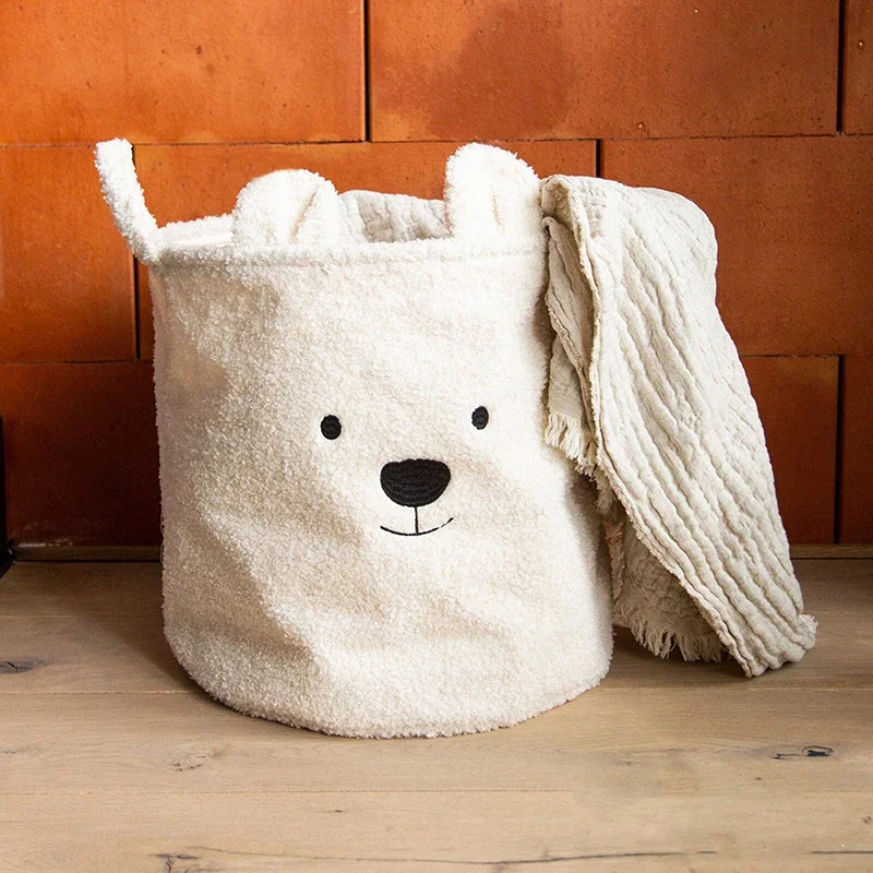 Children Room Storage Basket Cute Plush Bear Folding Basket for Kids Toys Clothes Towels Blankets Home Storage Bag Organizer