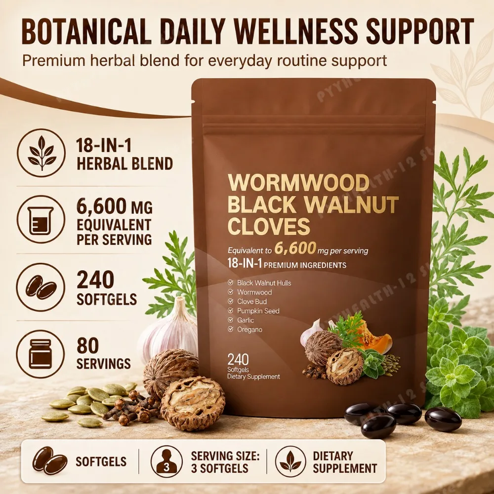 Wormwood Black Walnut Cloves 6600mg 18 In 1 Herbal Softgels Detox Digestive Health Gut Support Pumpkin Seed Garlic Oregano 240