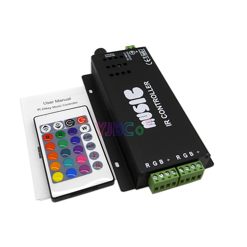 Tira de luces LED RGB con control remoto inalámbrico, 2,4G, música, cc 12V 24V, lámpara sensible al sonido, interruptor de atenuación con 24 teclas