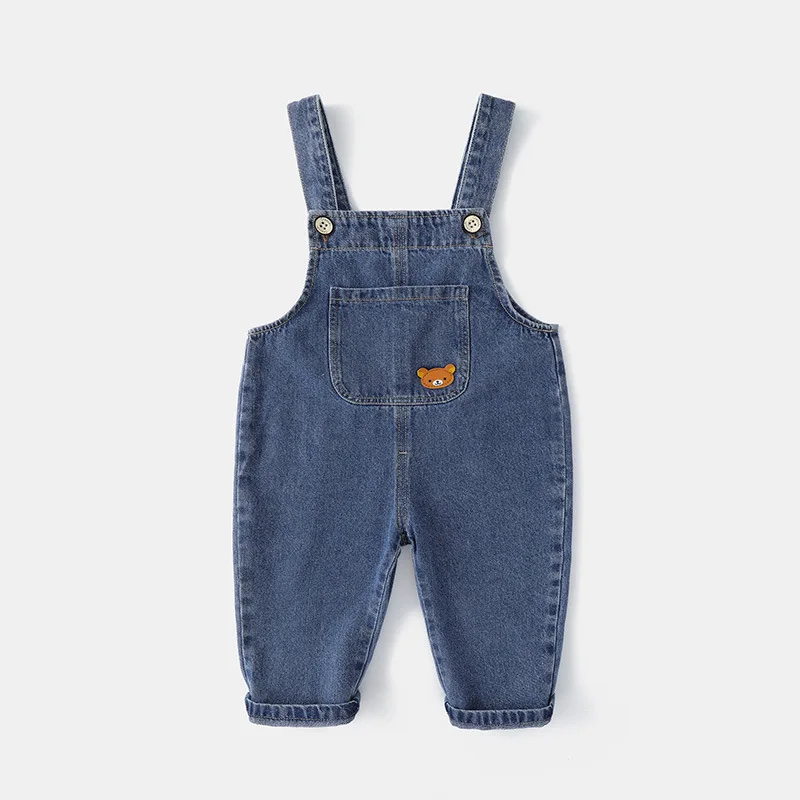 2026 Neue Koreanische Version Weicher Gewaschener Denim Kinder-Overall Jungen und Mädchen Vordertasche Einfarbig Integrierte Hose 0-5 Jahre – Detail 15