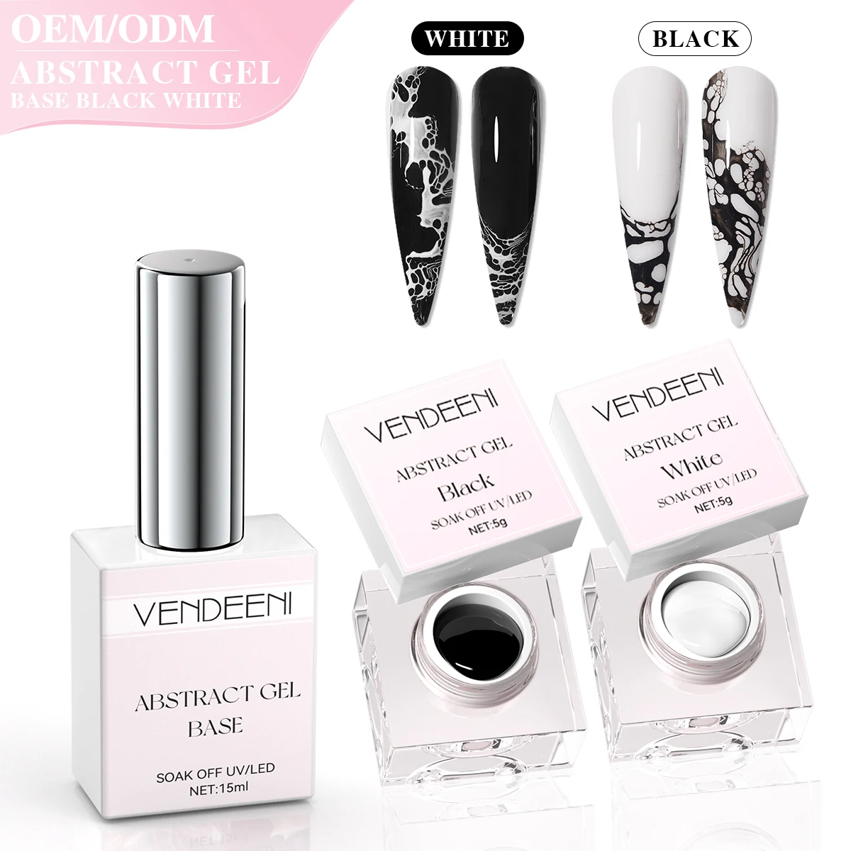 VENDEENI Custom 15ml Lace Base Gel Nail Polish Black/White Abstract Gel Polish Nail Art Gel Private Label OEM