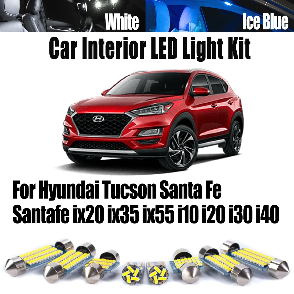 

Для Hyundai Tucson Santa Fe Santafe ix20 ix35 ix55 i10 i20 i30 i40 светодиодные лампы внутренняя карта купольный светильник багажника комплект автомобильных аксессуаров
