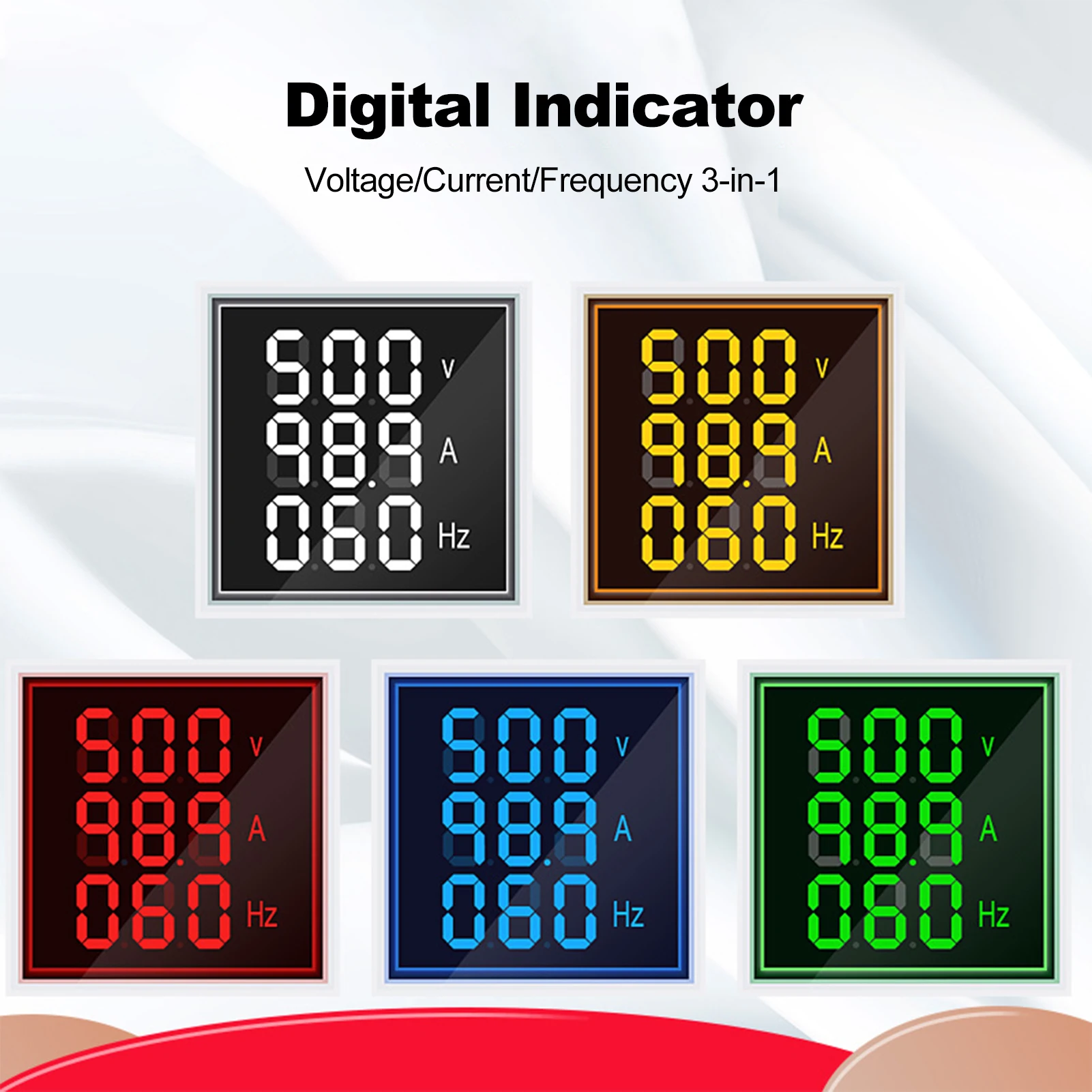 Pantalla de tres dígitos Frecuencia de voltaje de corriente CA Indicador 3 en 1 Monitor de medición LED de cabeza cuadrada de 22 mm AC60-500V 0-100A 20-75 Hz