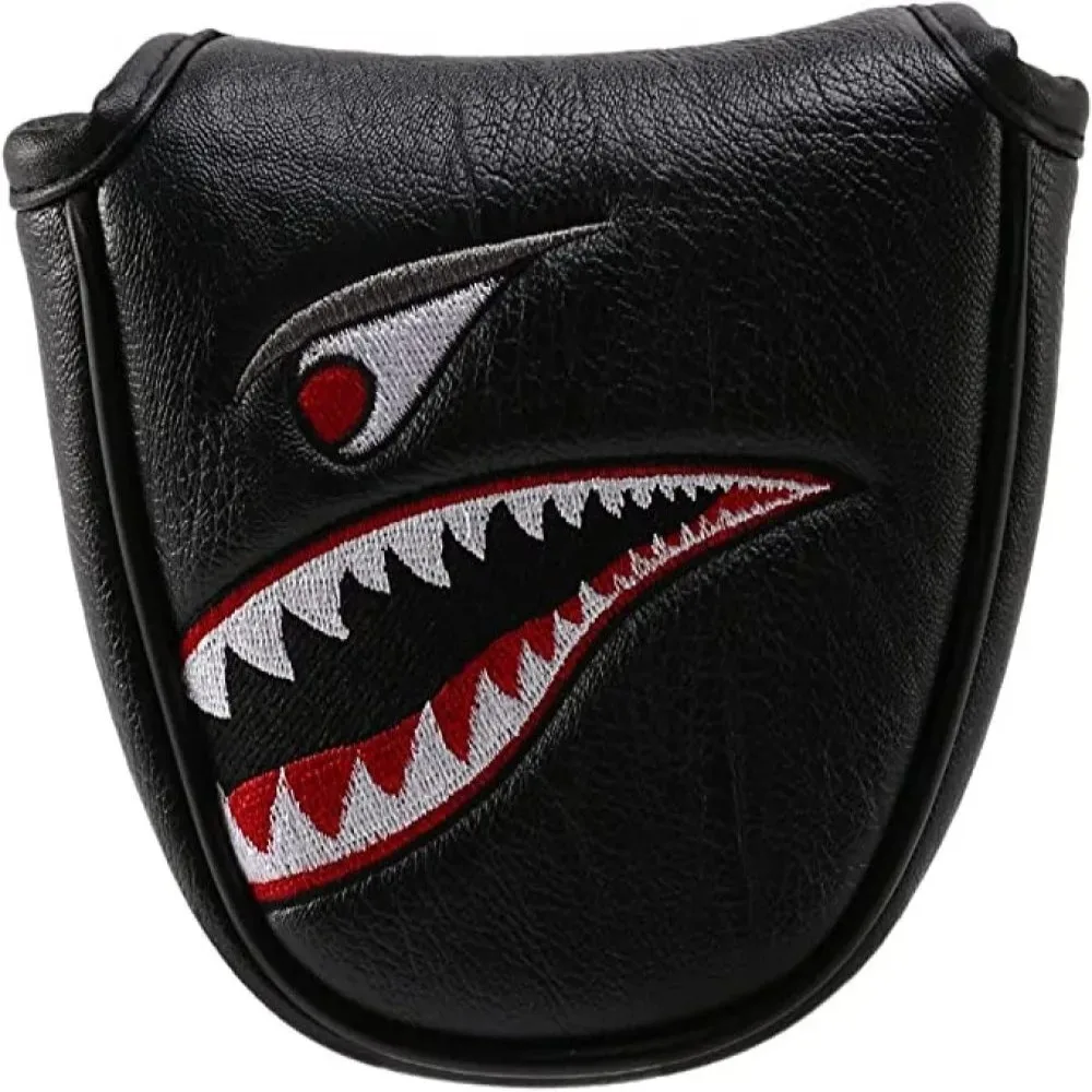 

New Magnetic Shark Embroidery Golf Club Cover PU Water Proof Shark Golf Putter Cover Durable Semicircle Golf Putter Head Cover