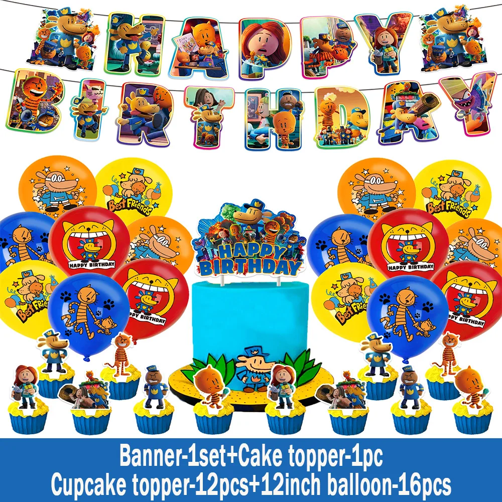 Cartoon-Dogs&MAN Birthday Party Decor Puppy Balloon Banner Cake Topper Detective Dog Backdrops Kids Children Fans Party Supplies