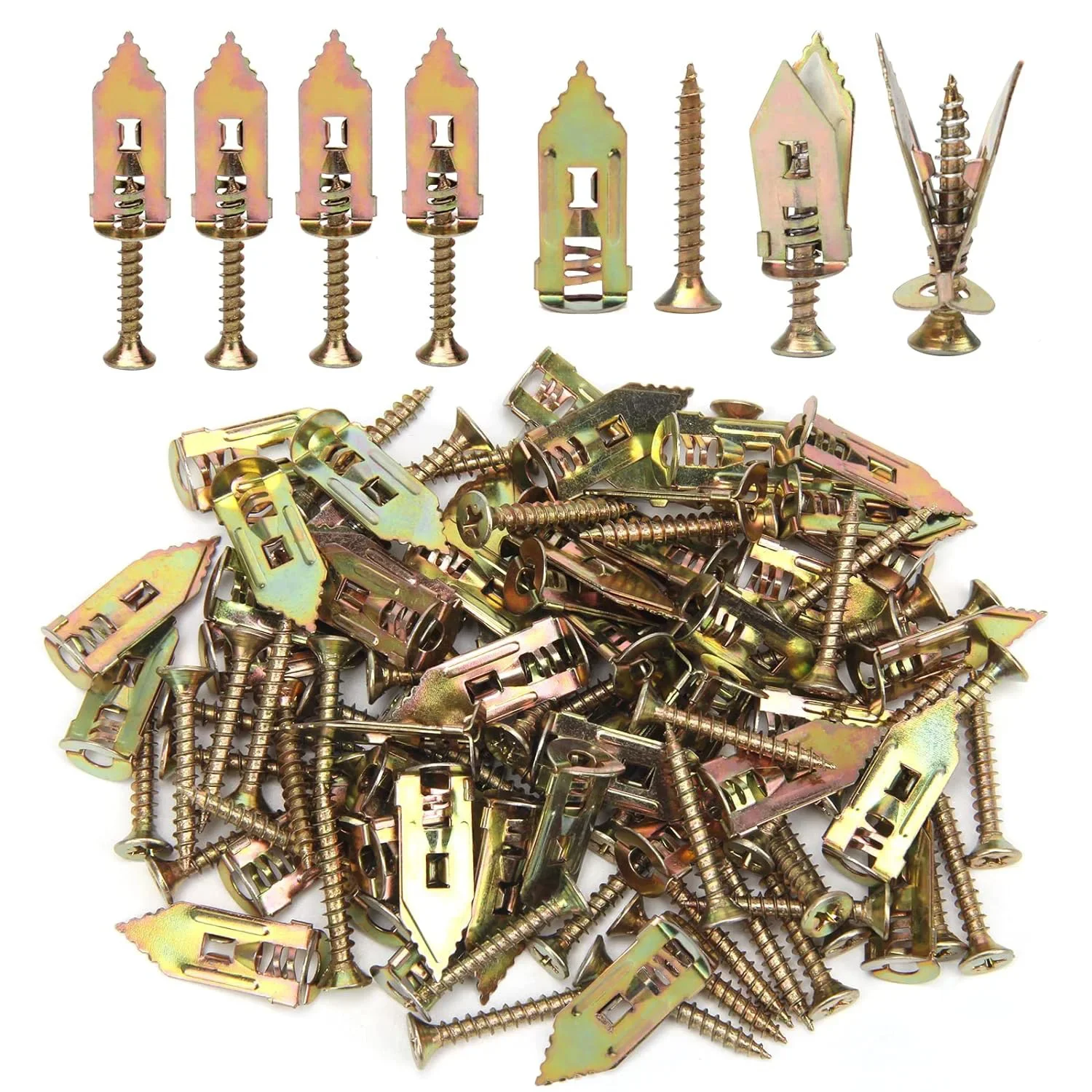 10/25/50Pairs 1Anchor and 1Screw/Pair Self-Drilling Drywall Anchors and Screws Zinc Plated Steel Hollow Wall Anchors and Screws