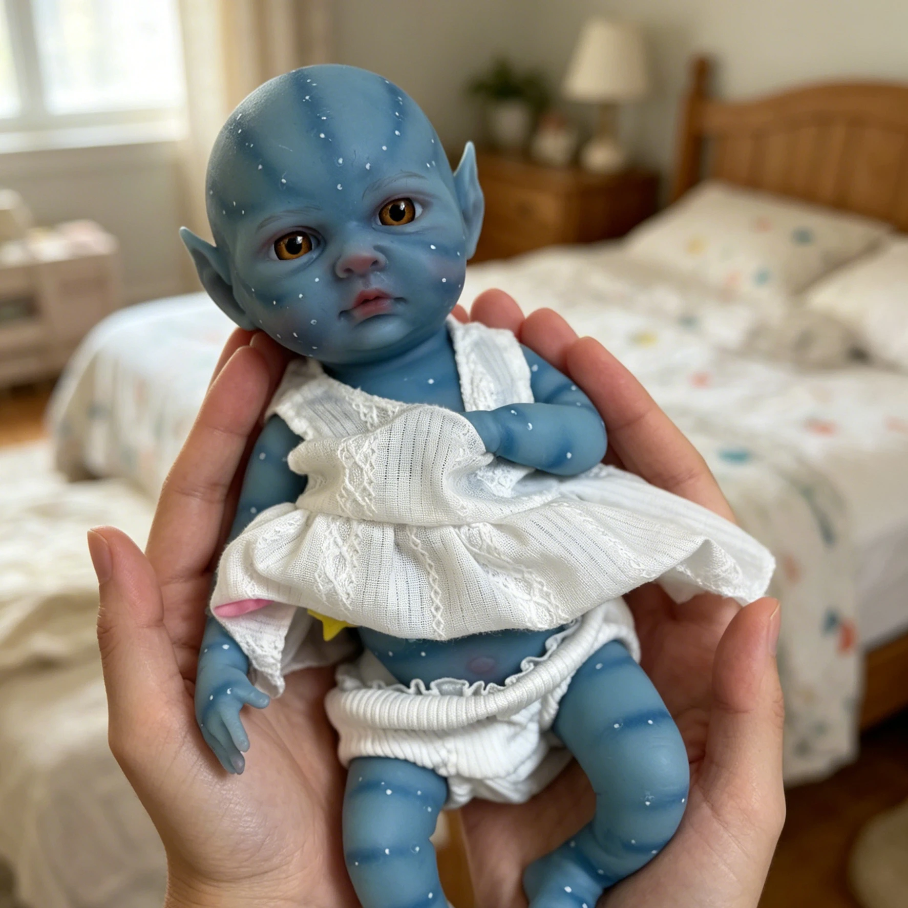 8 Inch Blue Skin Full Body Silicone Baby Girl Handmade Lifelike Reborn Newborn 3D Paint Doll Perfect Present view 2
