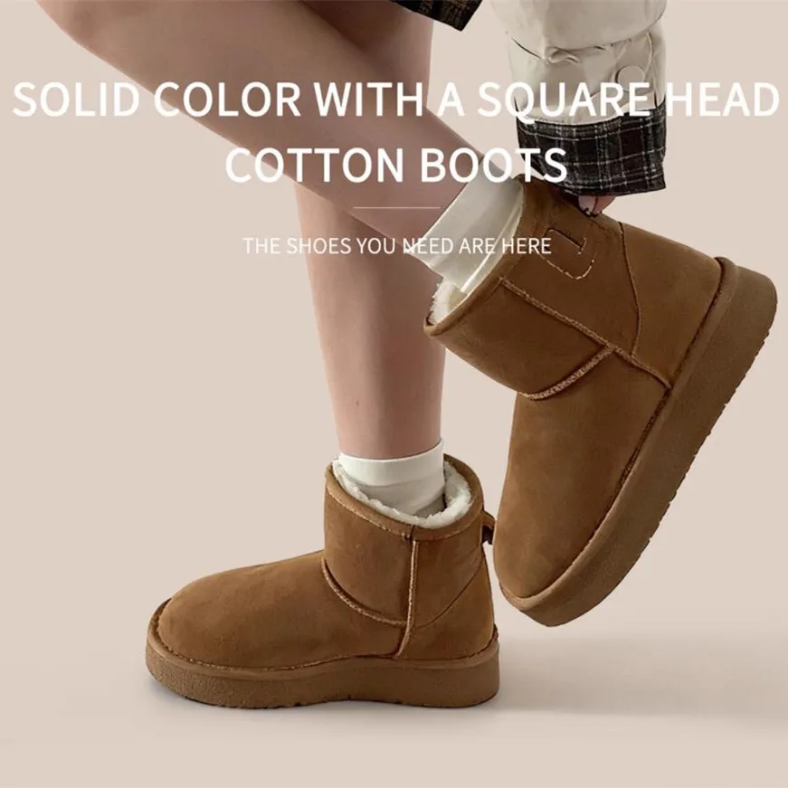 

Women's Winter Real Leather Snow Boots Fleece Lined Thickened Warm Fur Inside Cotton Shoes Retro Northeast Cotton Boots