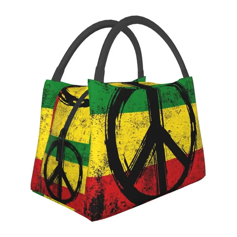 

Custom Rasta Flag With Peace Symbol Lunch Bag Men Women Thermal Cooler Insulated Lunch Boxes for Office Travel