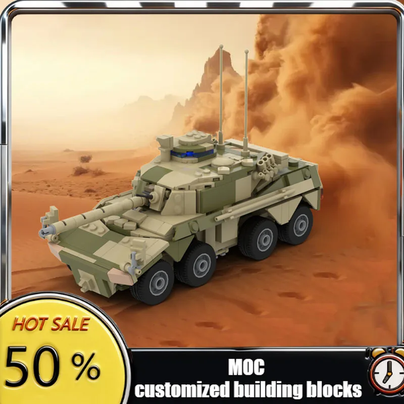

Набор для сборки боевого танка Rooikat (719 деталей) с камуфляжем, модульный конструктор MOC, развивающая игрушка-конструктор DIY, рождественский подарок