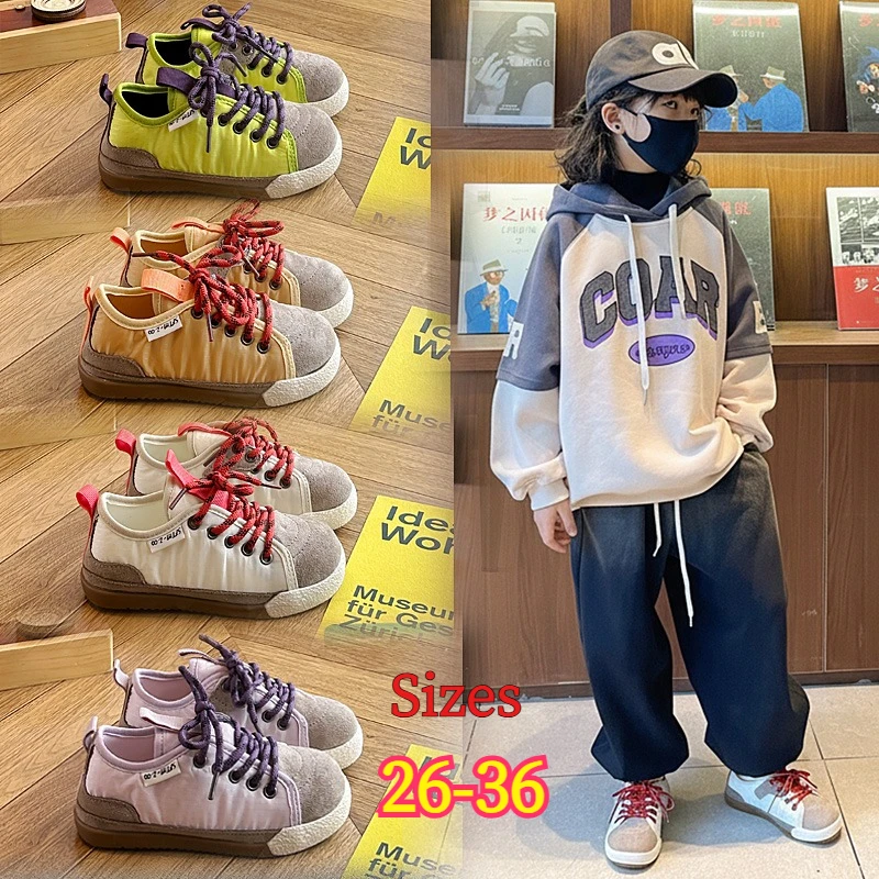 Children's Sneakers Ages 3–18 Retro Color-Blocking Boys Girls Versatile Skate Shoes All-Season Soft Non-slip Kids Baby Shoes