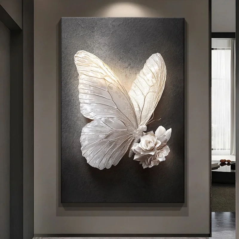 

High-level black and white butterfly entrance decorative painting three-dimensional living room sofa background wall hanging