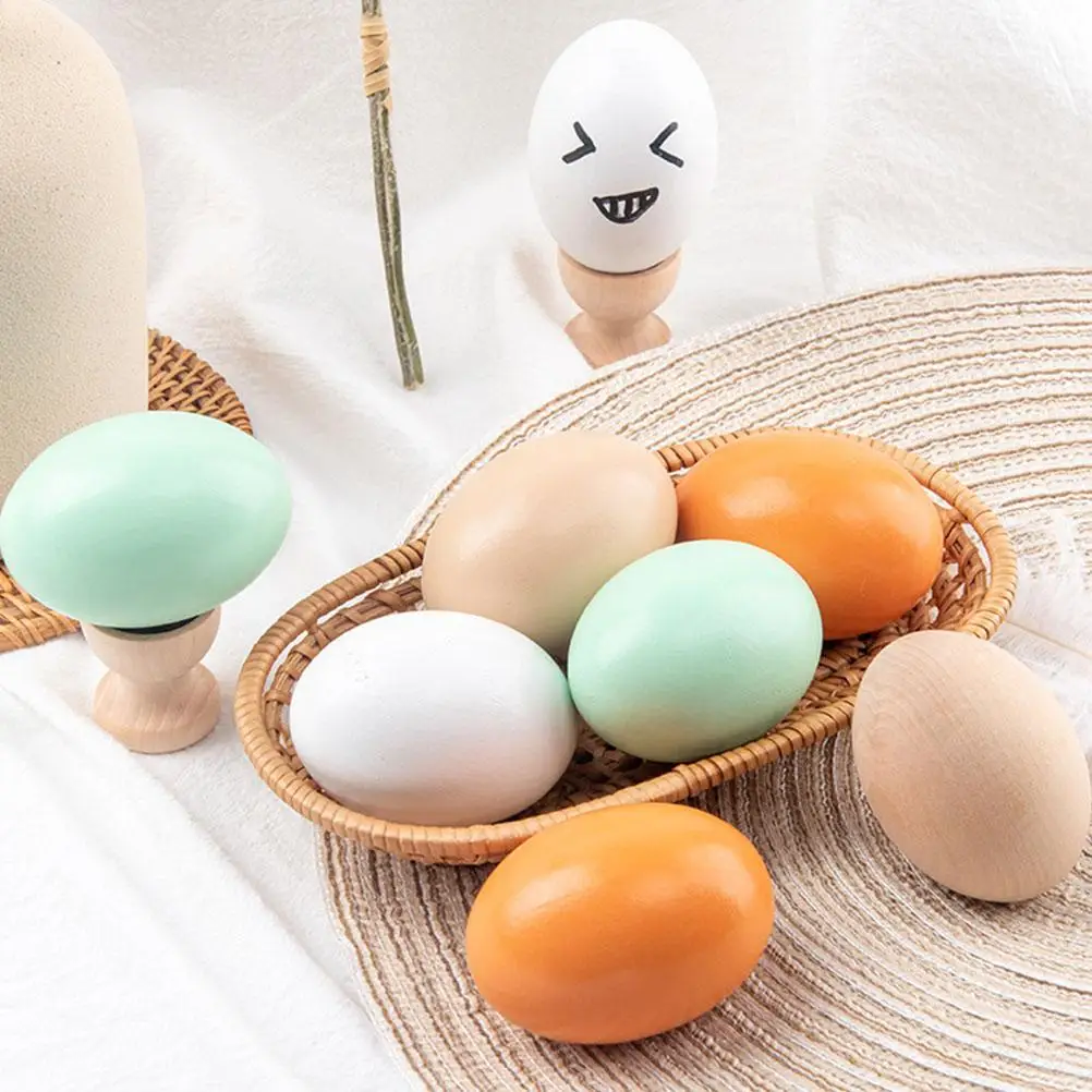 8 pezzi di uova simulate in legno simulazione pasquale giocattolo finto puntelli decorazione di pollo per feste per bambini