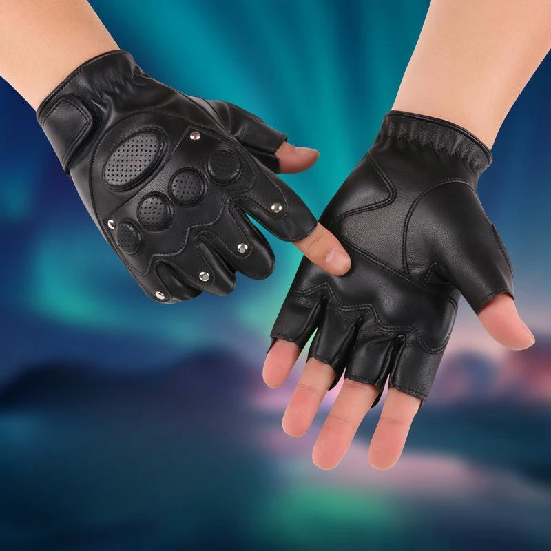 Punk Glove Women Fingerless Driving PU Leather Gloves Motor Cool Rivet Sexy Disco Dancing Rock And Roll 2024 New