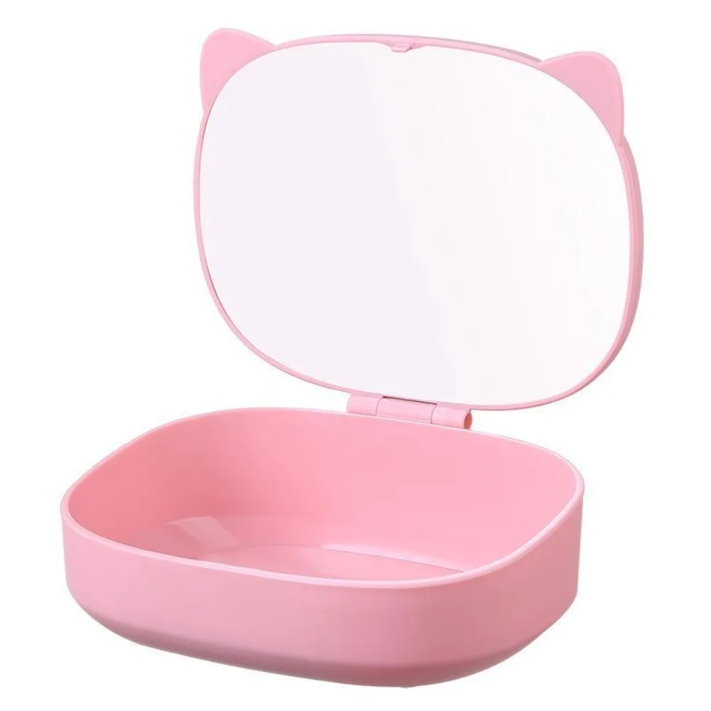 With Storage Box Folding Storage Mirror High Definition Without Dead Corners Cat Ear Makeup Mirror Multi-compartment Storage