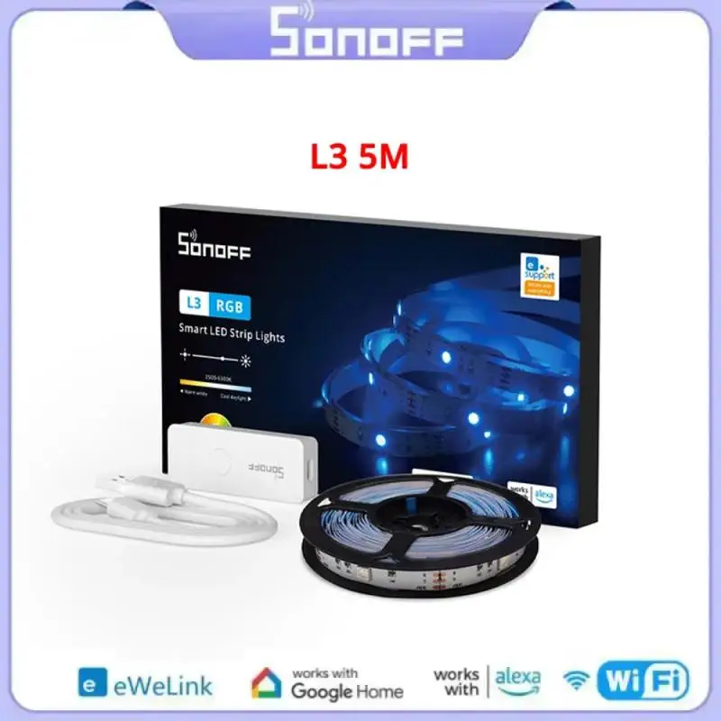 

Умная Светодиодная лента SONOFF L3 для умного дома, гибкая светодиодная RGB лампа с Wi-Fi 5 м, украшение на Рождество, танцы с музыкой для Alexa eWelink