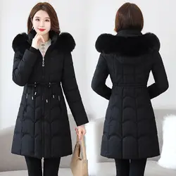 Parkas Warm Casual Parka Jacket 2025 New Winter Coat Women Overcoat Long Jackets Fur Collar Lining Thick Black Snow Outerwear