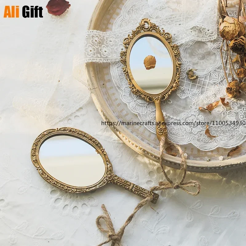 

French Retro Handheld Mirror Handle Portable Makeup Mirror Decorate Room Desktop Ornaments