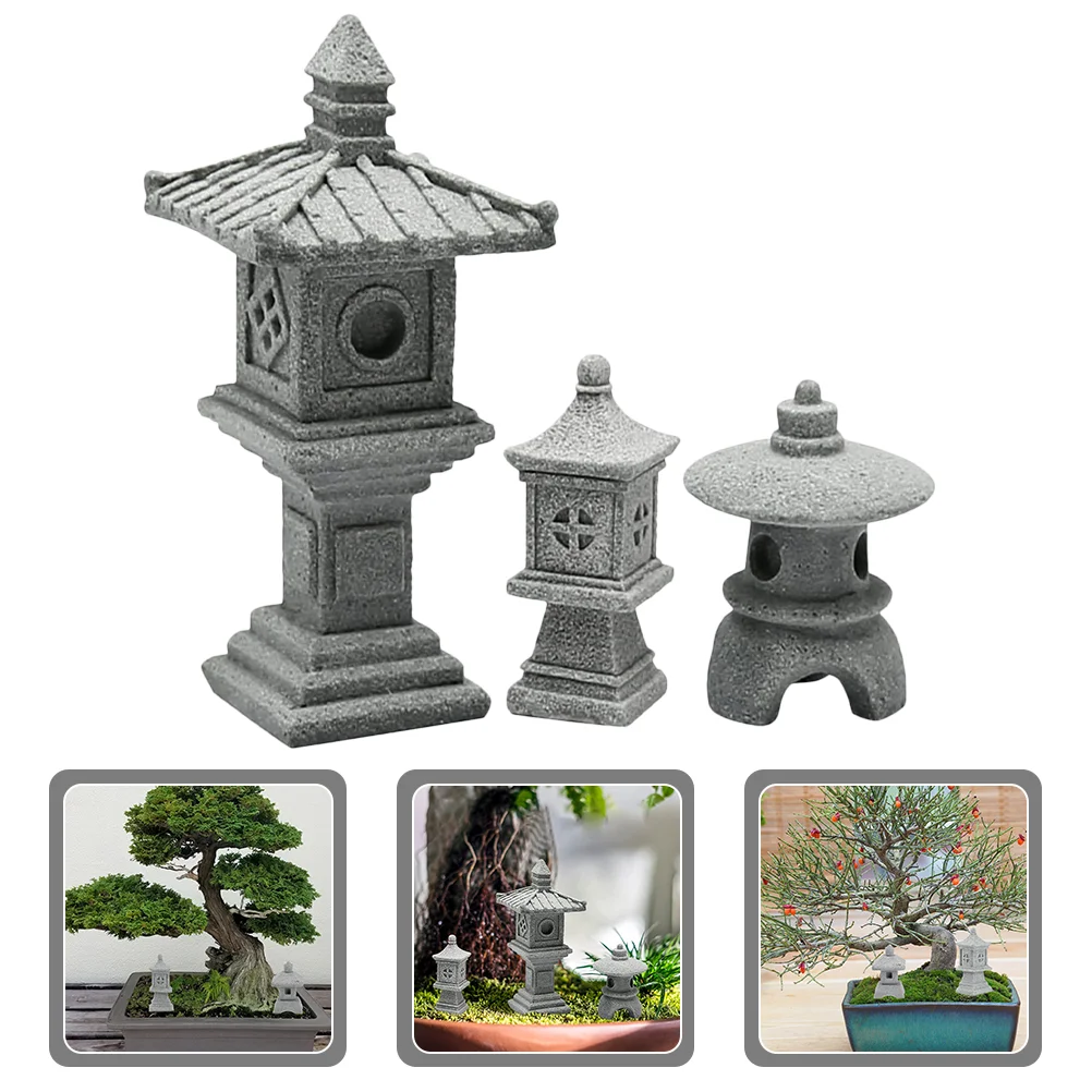 

Zen Garden Figurines Japanese Pagoda Statue Tower Light Decoration Mini Flowerpot Stone