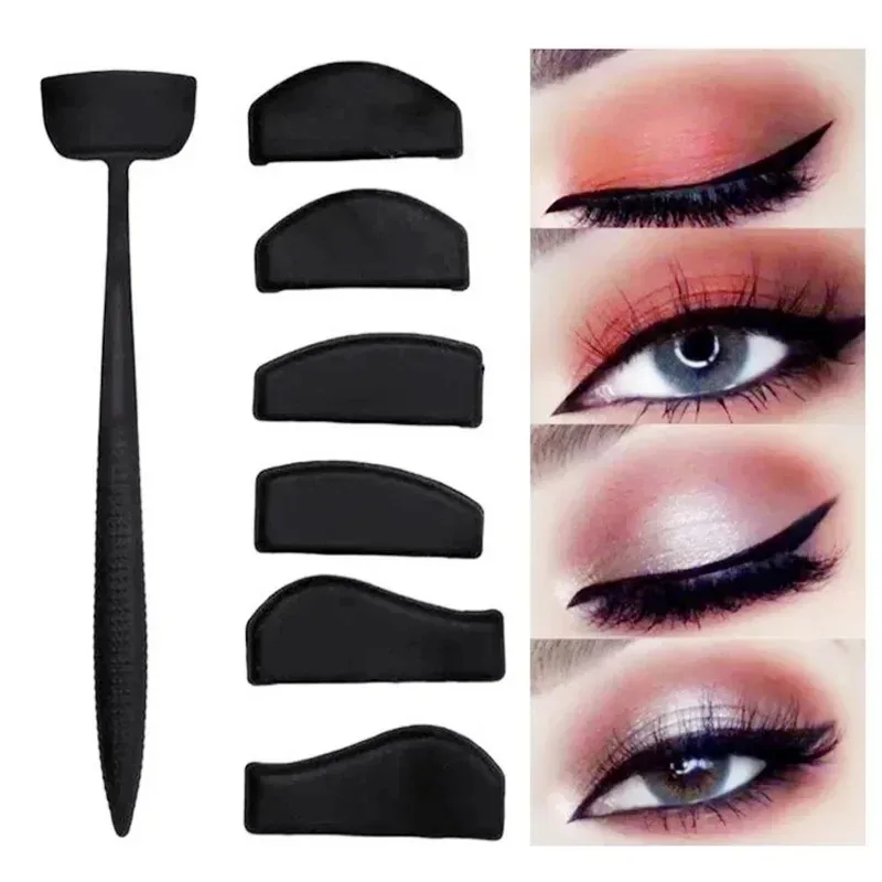 6-in-1 Instant Winged Eyeliner-stempelset - Professioneel Cat Eye-stencil-tool met vervangbare koppen en droogstandaard, symmetrisch