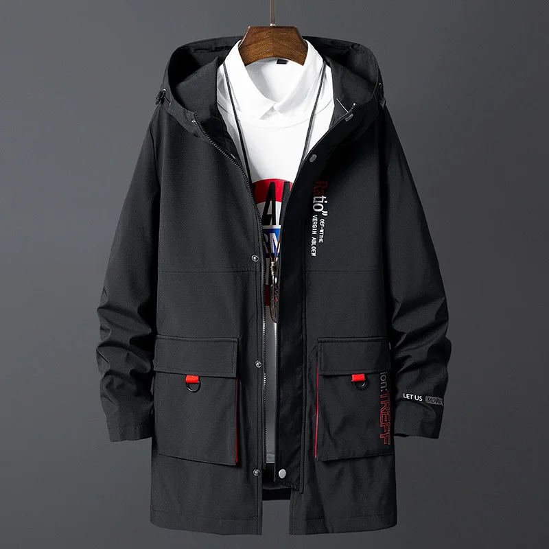 Prowow Men's autumn winter jacket thickened medium to long hooded windbreaker youth jacket