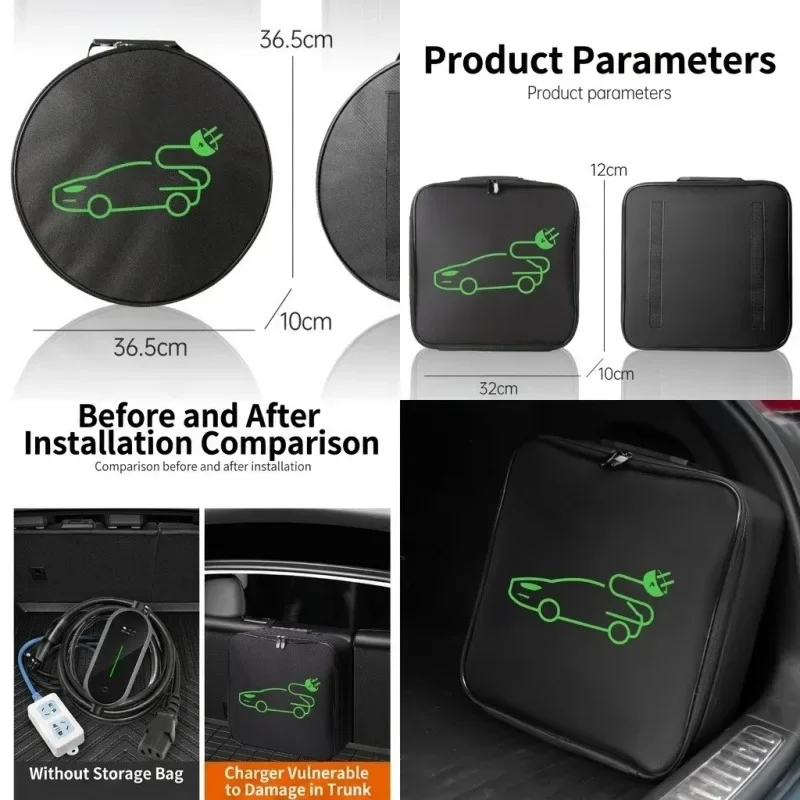 1pc Waterproof EV Charging Cable Bag Portable Electric Vehicle Charger Organizer Case Car Trunk Jumper Cord Storage Auto Carrier