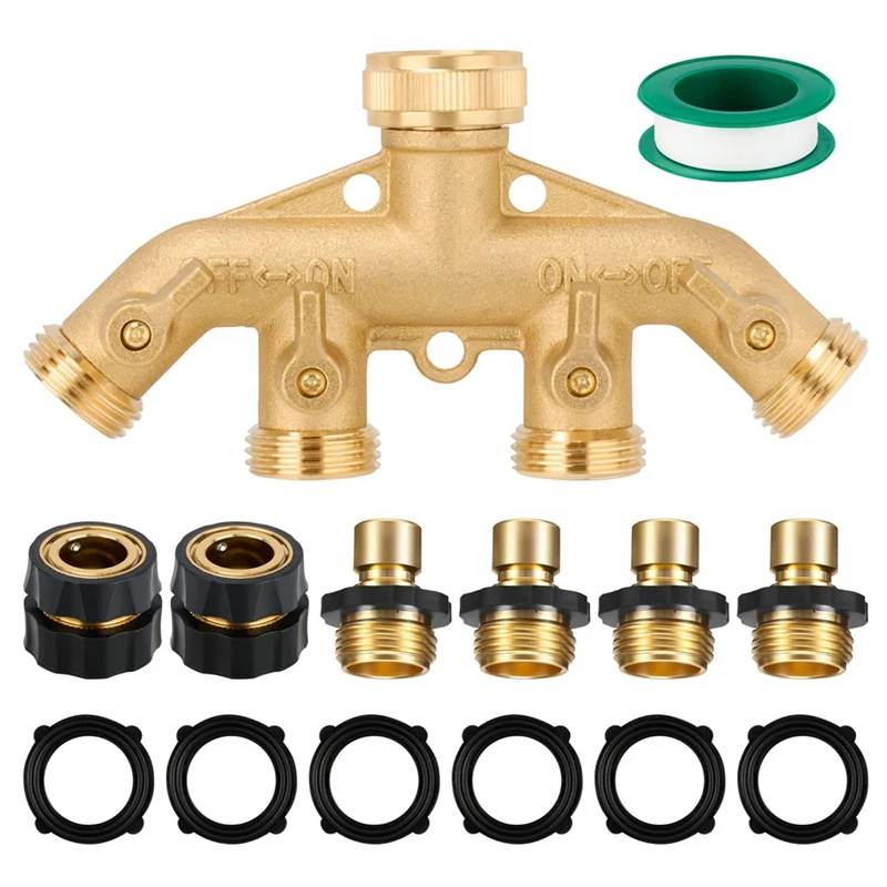 Star 4 Way Heavy Duty Brass Garden Hose Splitter,3/4Inch Garden Hose Fitting Quick Connectors Female And Male,For Garden