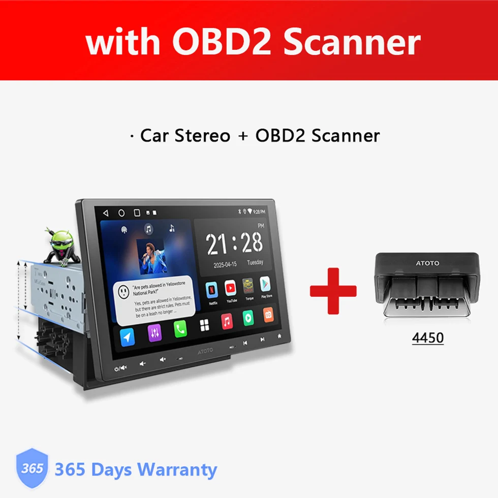 10 inch Android autoradio, geschikt voor 1Din/2Din, zwevend intrekbaar scherm, autoradio met camera, DSP/FM/RDS WIFI Bluetooth Apple CarPlay Android Auto head units A5L Atotozone