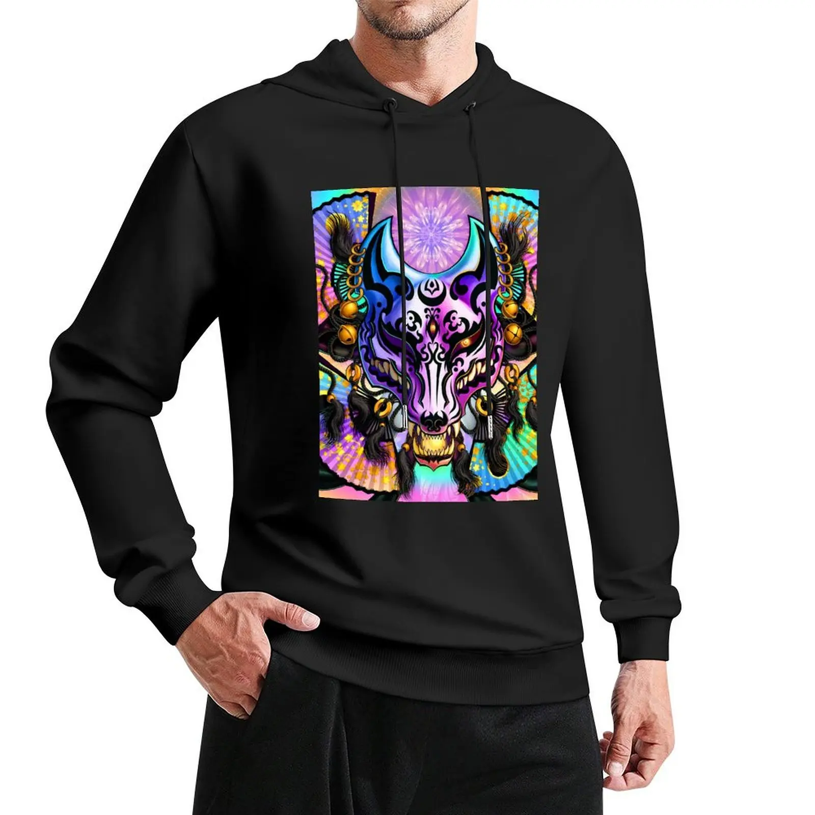 Harajuku Pastel Kitsune, Fox Mask Pullover Hoodie mens clothing men's clothes new in hoodies & sweat-shirt