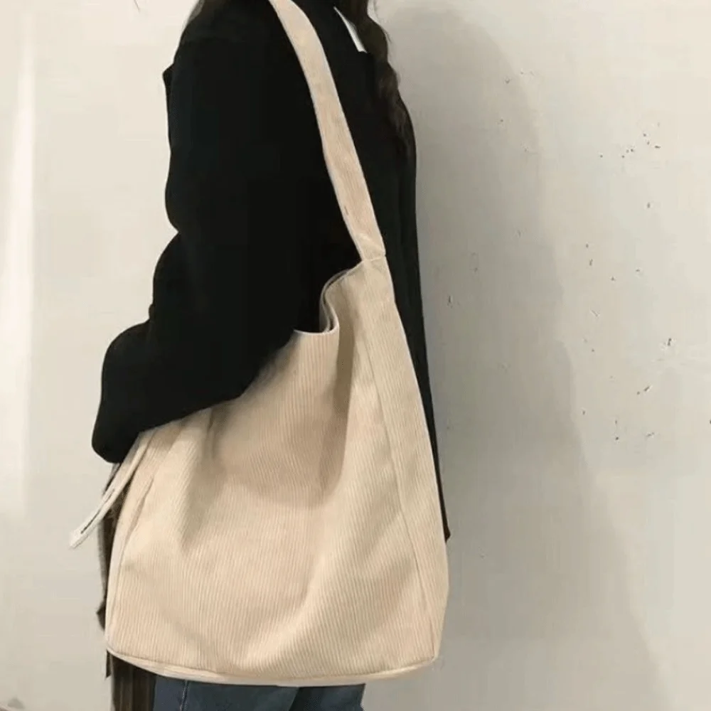 

Вельветовая сумка на плечо большой емкости, корейский стиль, хлопчатобумажная ткань, универсальная сумка через плечо, сумка-тоут, однотонная сумка на плечо