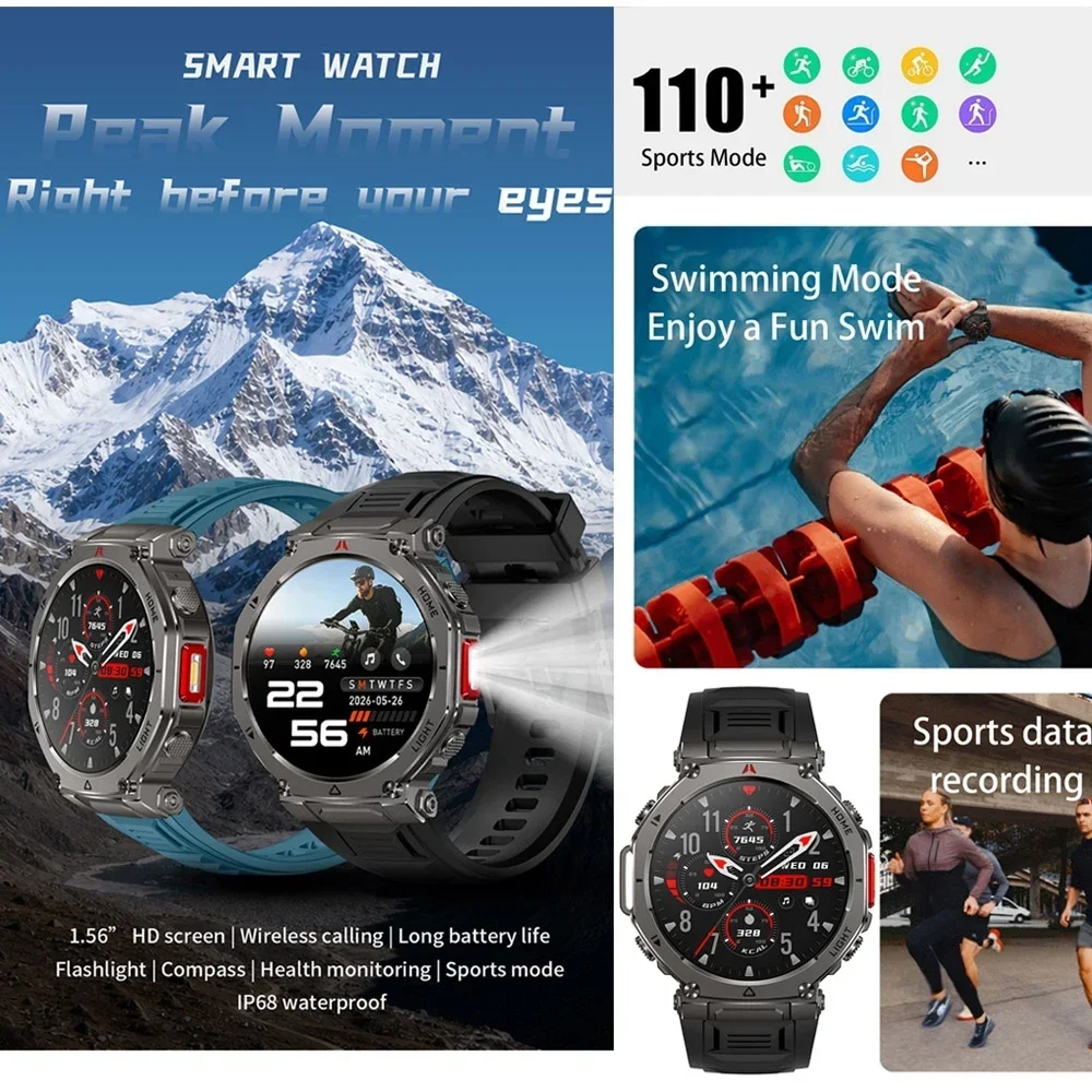 New Military 1000mAh Battery Smart Watch Men T-REX 3 Pro 3ATM Waterproof Built in Compass 110+Sports Mode BT Call Smartwatch Men