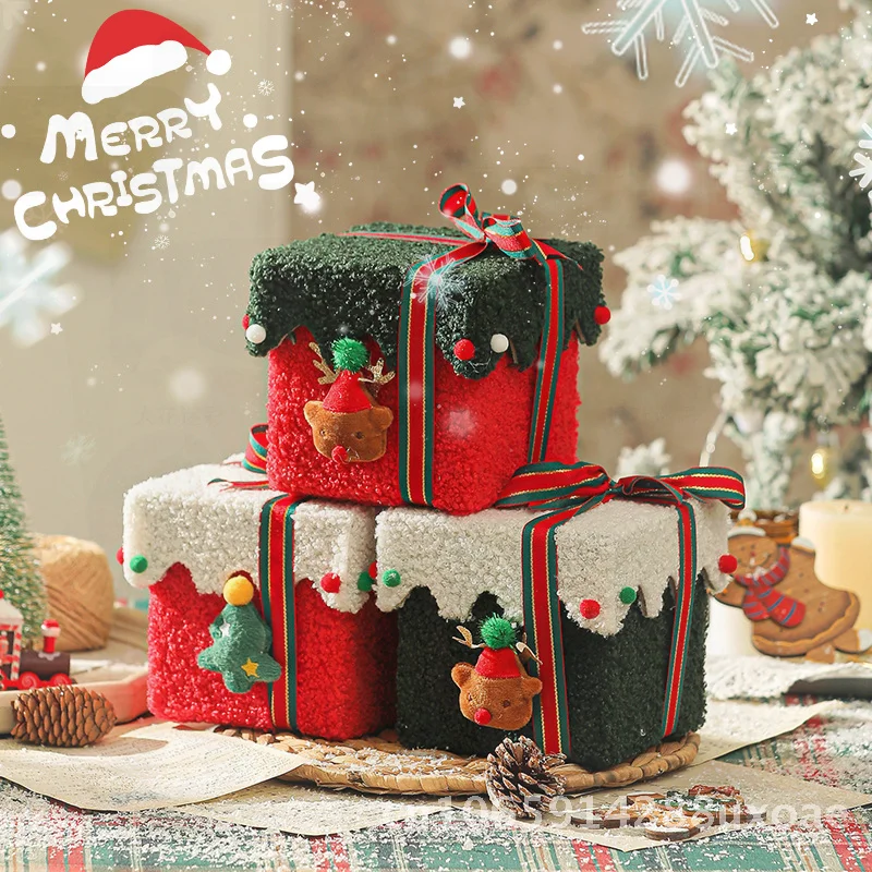 

High-Grade Thickened Flannelette Christmas Apple Packaging Box Creative Red/Green Velvet Gift Box with Ribbon for Candy Gifts