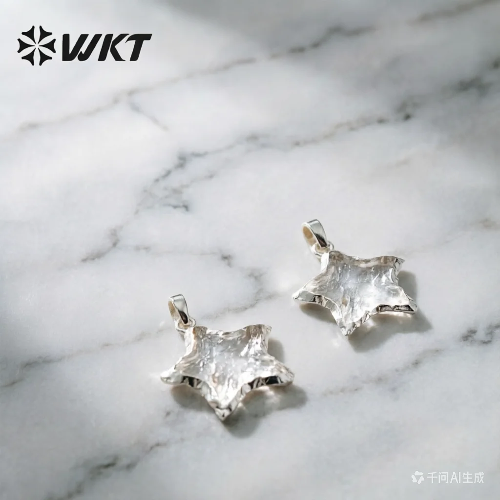 WT-P1326 WKT wholesale women jewelry high quality handmade Hammer crystal quartz pendant star shape pendant for necklace making