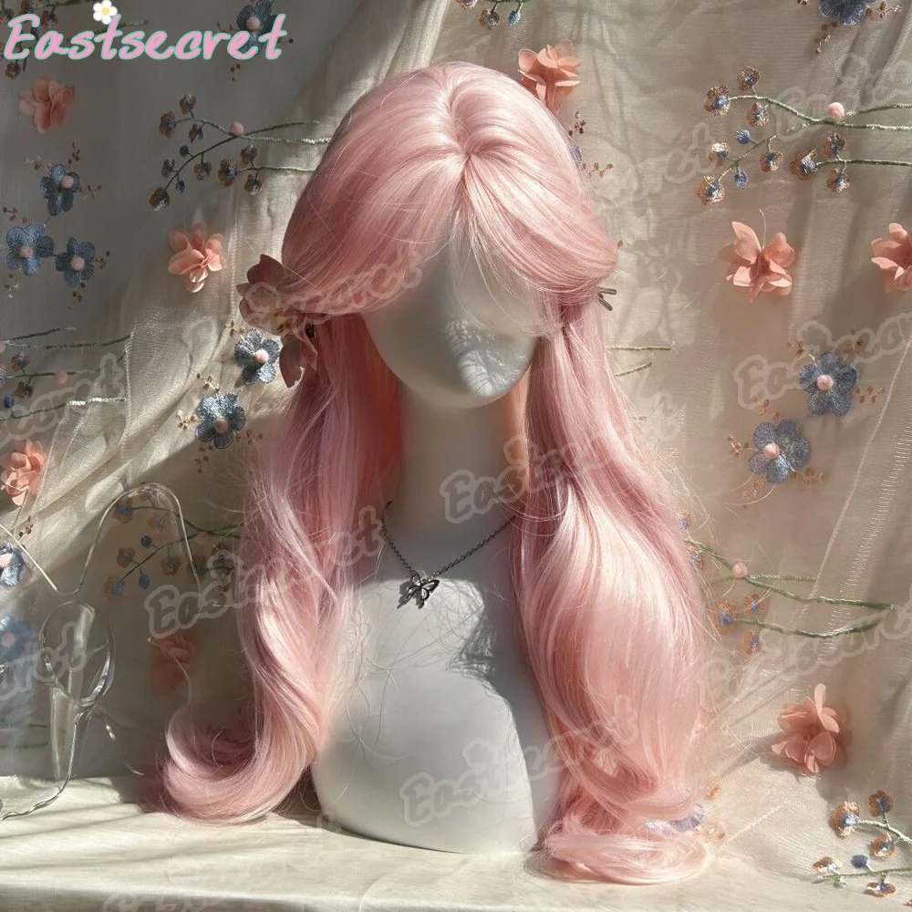 EAST Ashely Pink Wig for Women Long Wavy Cosplay Wigs Natural Soft Sweet Synthetic Wig for Daily Use School Life Lolita Wig