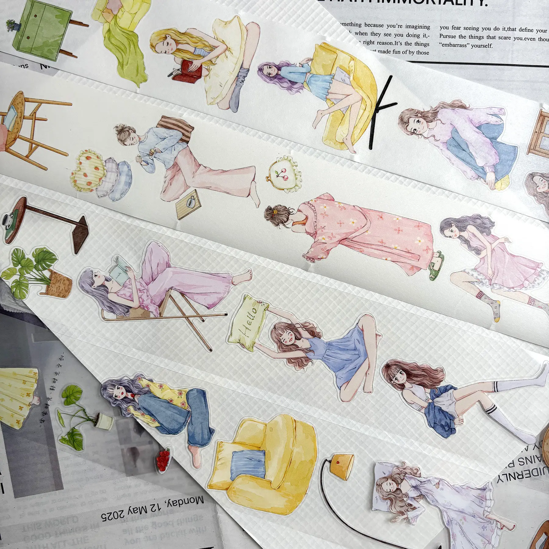 QSG journal Tape washi PET Die-cut Character DIY Decorative Material journal Sticker Home Time