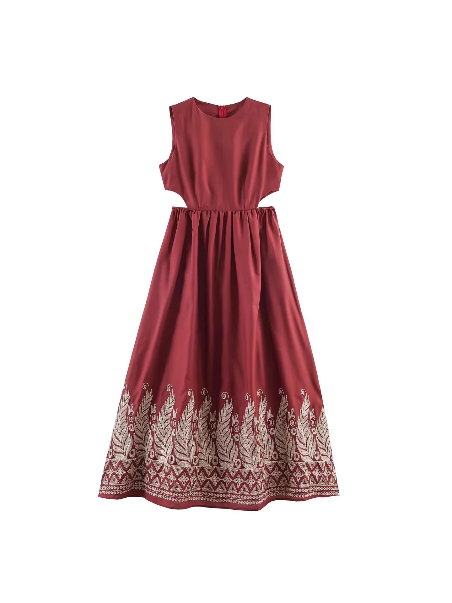 Withered Spring New Women's Fashion European And American Style Simple Positioning Embroidered Waist Sleeveless Dress
