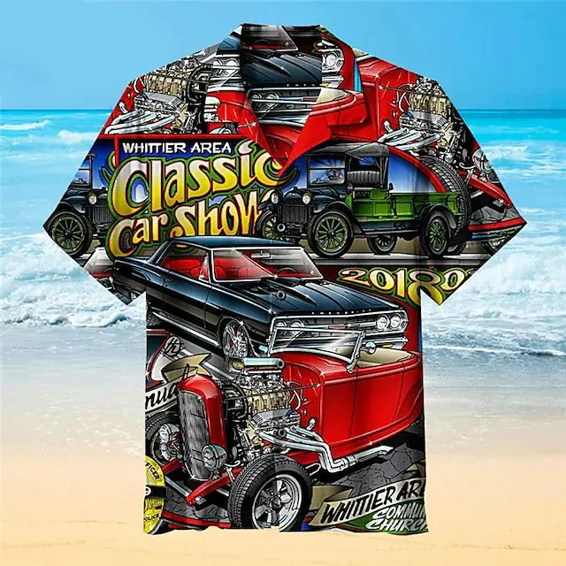 Hawaiian Shirt Car 3d Printed Shirts Men\'s Women\'s Beach Blouse Men\'s Vocation Lapel Shirts Cuba Camisas Men\'s Clothing