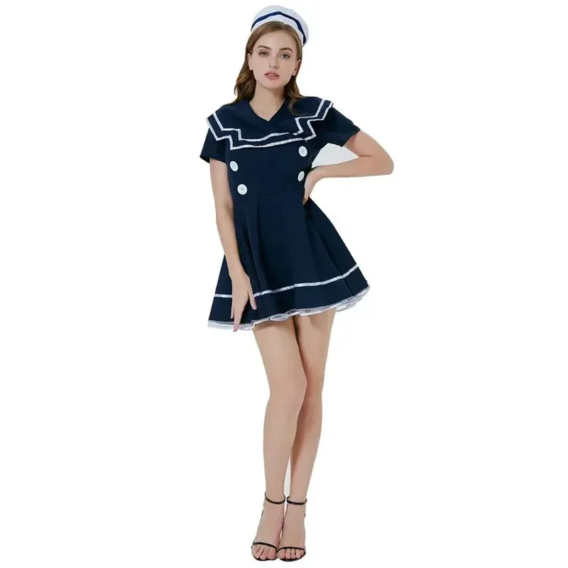 Uniforme cosplay da marinaio sexy blu scuro per adulti per le donne, travestimento in maschera per feste di Halloween