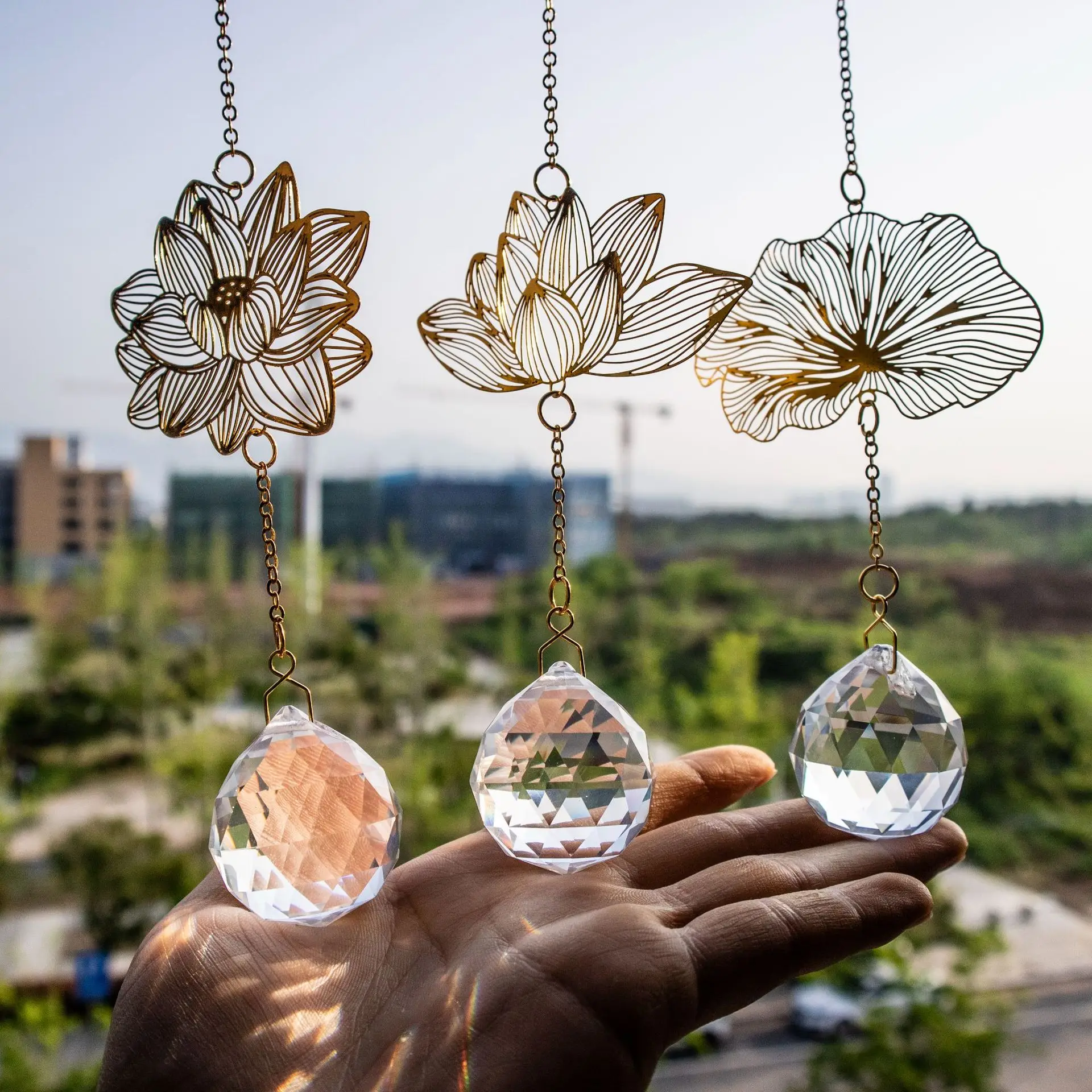 suncatcher plant lotus decoration garden car window courtyard pendant light collection jewelry