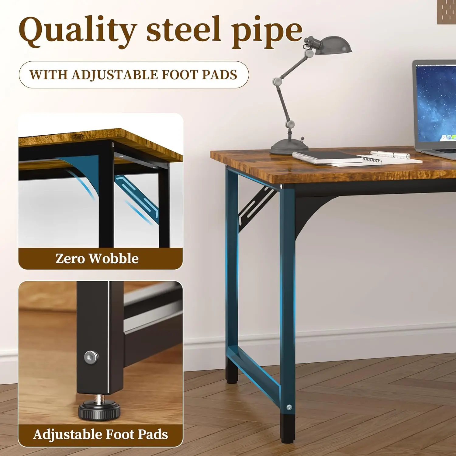 Computer Desk, 55in Computer Desk, Office Desk w/Metal Frame, Office Desk w/Water-Resistant, Scratchproof Surface, Home Offi