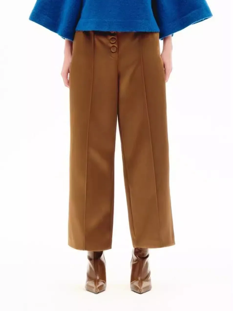 الشتاء عارضة عالية الخصر الساتان زرر التفاف Sle السراويل تنوعا واسعة الساق مريحة تناسب السيدات السراويل عالية الخصر #1