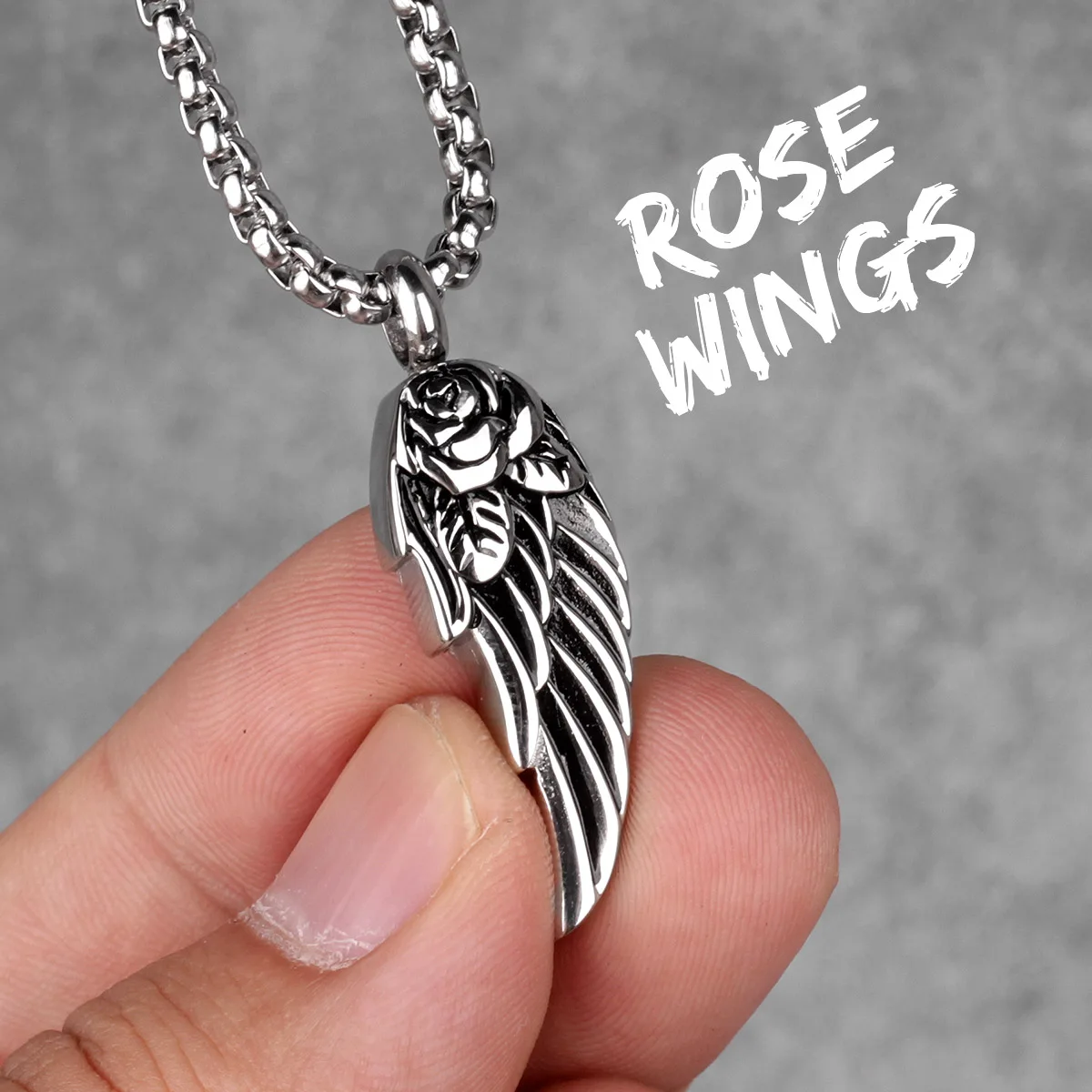 Rose Wings Animal Mens Long Necklaces Pendants Chain Punk Hip Hop for Boy Male Stainless Steel Jewelry Creativity Gift Wholesale
