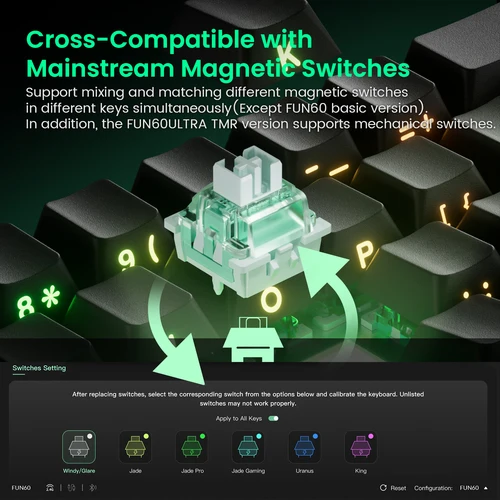 Imagen 2 del producto MONSGEEK FUN60 Teclado mecánico interruptor magnético 60% teclado para juegos disparador rápido 0,01mm 8K HE/TMR eSports teclado personalizado