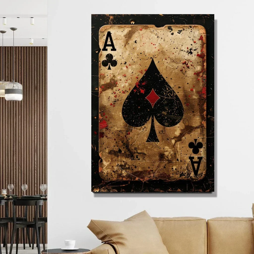 Modern stylish black and gold playing cards spades canvas print, wall art poster, card room, bar, club, home decor, frameless
