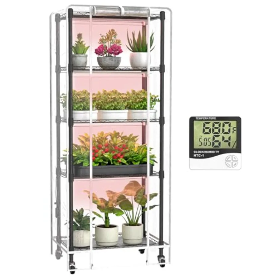 

Indoor Greenhouse with Grow Lights 5 Tier 23.2 L×13.4 W×61.4 H Mini Greenhouse Grow Light Shelf with Tent and Thermometer with