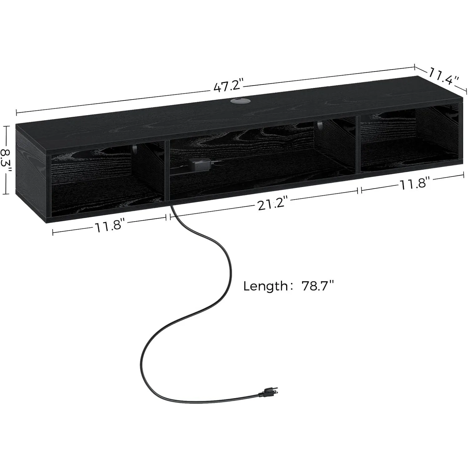 حامل تلفزيون مع مخرج طاقة، حامل تلفزيون عائم مع أضواء RGB، رف تلفزيون مثبت على الحائط 47.2 بوصة، وحدة تحكم الوسائط مع رف تخزين