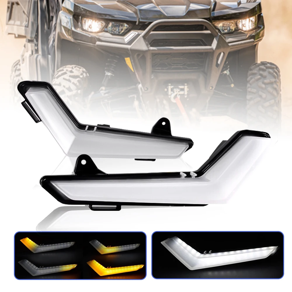 Front Defender LED Turn Signal DRL Daytime Running Lights Kits with White Yellow Light for 2020 2021 2022 2023 Can-Am Defender